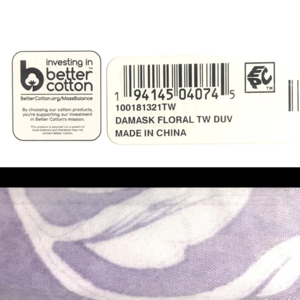 new Charter Club Damask Designs WHITE + LILAC Cotton TWIN Duvet Cover & Sham